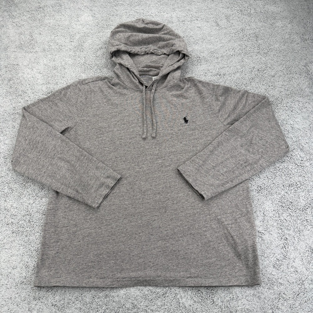 Polo Ralph Lauren Hoodie Mens Large Gray Lightweight Jersey Pony Preppy Pullover